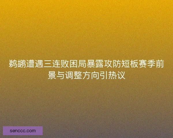 鹈鹕遭遇三连败困局暴露攻防短板赛季前景与调整方向引热议